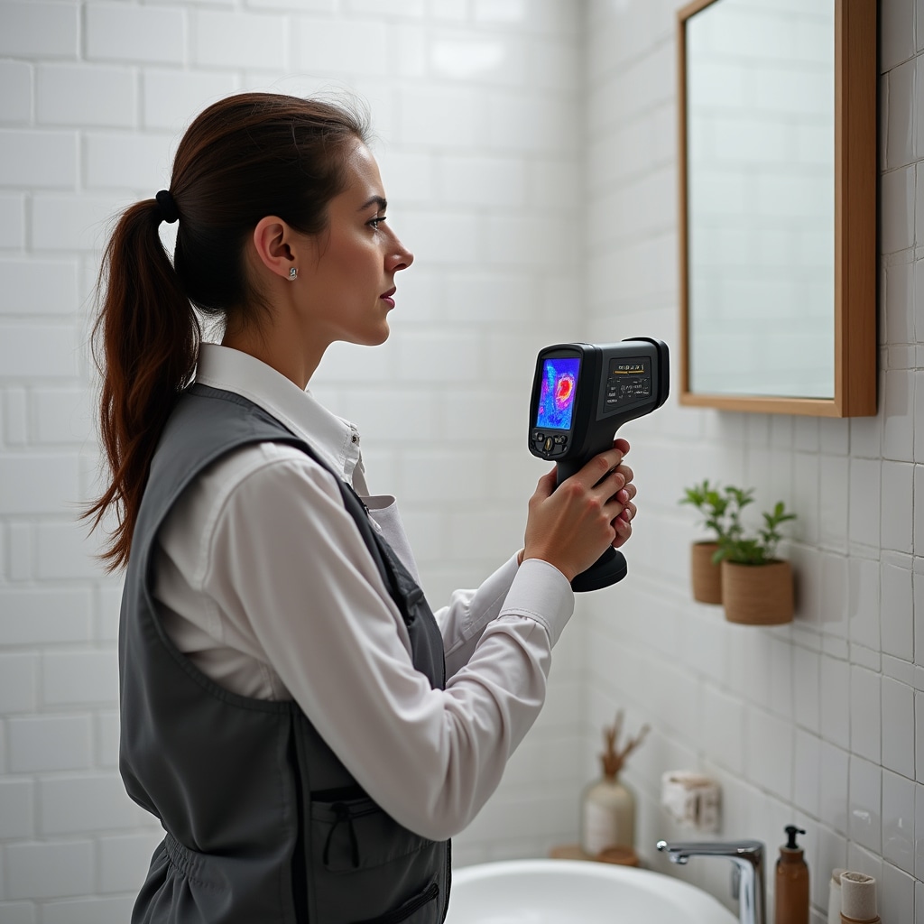 Moisture detection equipment being used on apartment walls